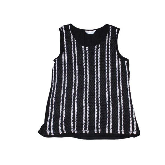 Christopher & Banks Womens Crochet Overlay Tank Top-Black/White-Size Large-GUC - Picture 1 of 5